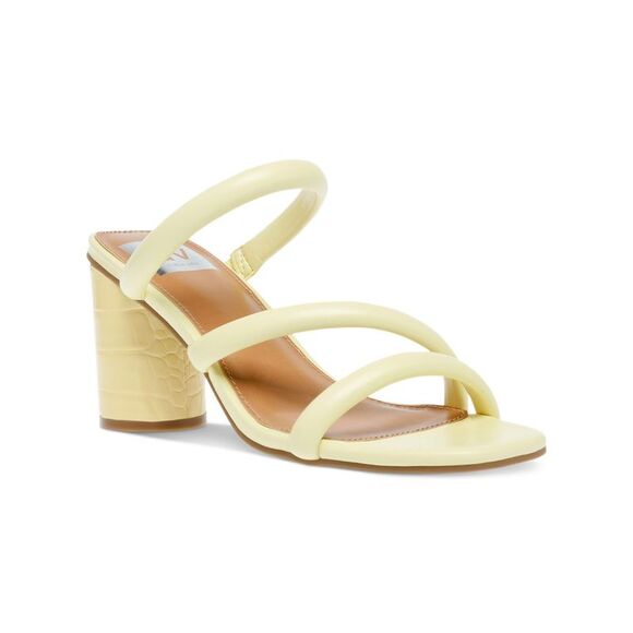 DV DOLCE VITA Shoes - DV DOLCE VITA Womens Yellow Mixed Media Myla Toe Slip On Heeled Sandal 5.5 M